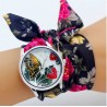 Montre papillon fraise argent bracelet tissu